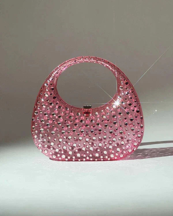 Clear Hard Shell Rhinestone Clutch Bag