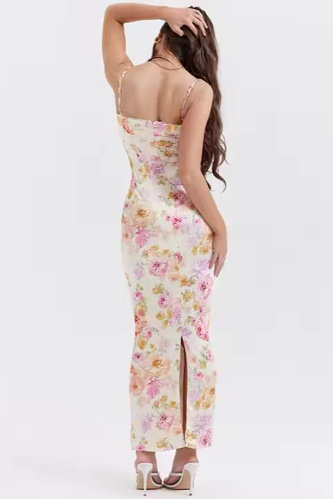 Spaghetti Strap Floral Bodycon Maxi Dress