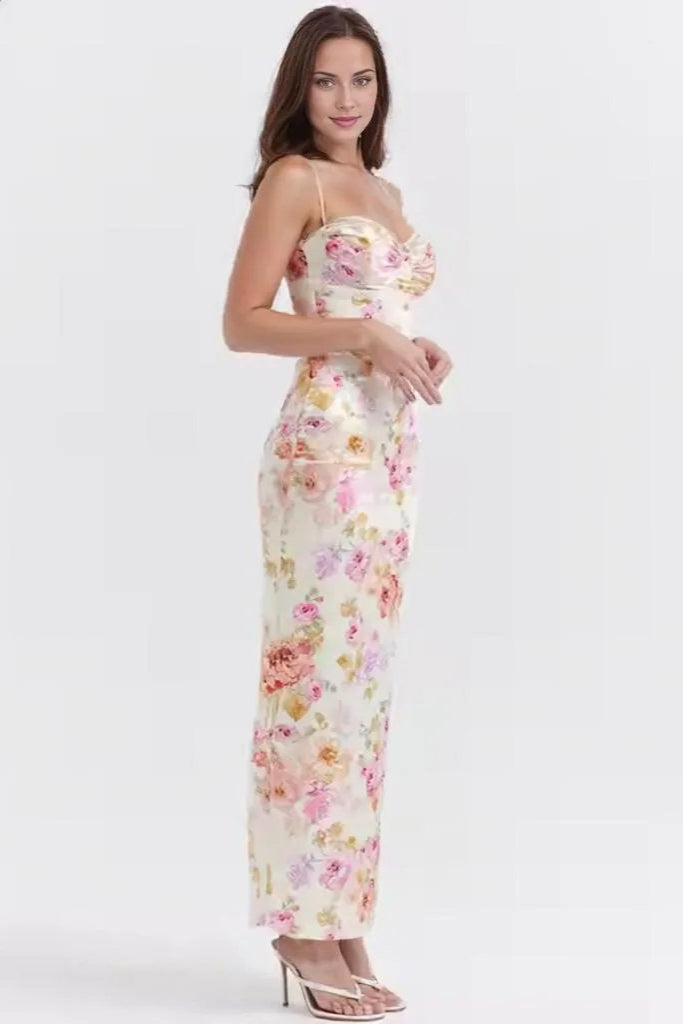 Spaghetti Strap Floral Bodycon Maxi Dress