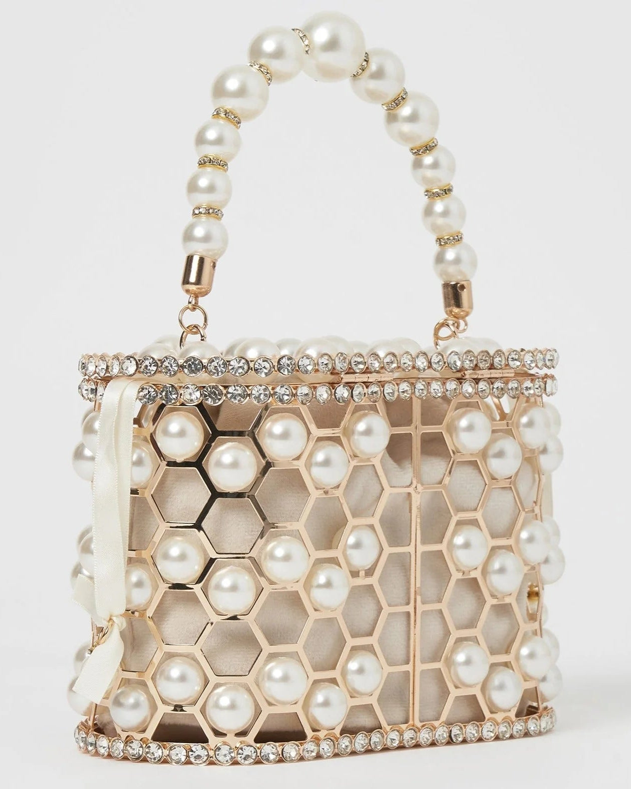 Top Handle Rhinestone Pearl Handbag