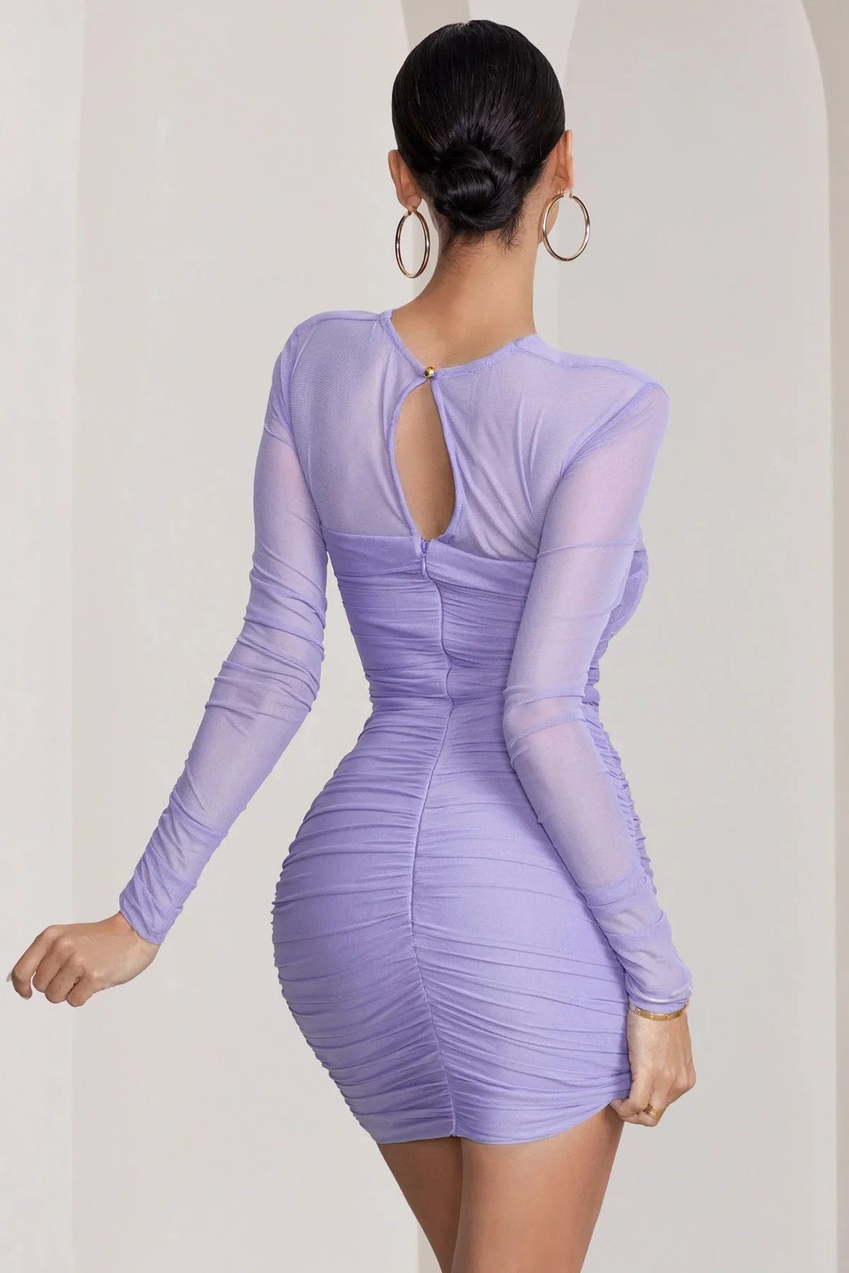 Long Sheer Sleeves Sweetheart Bodycon Ruched Mini Dress