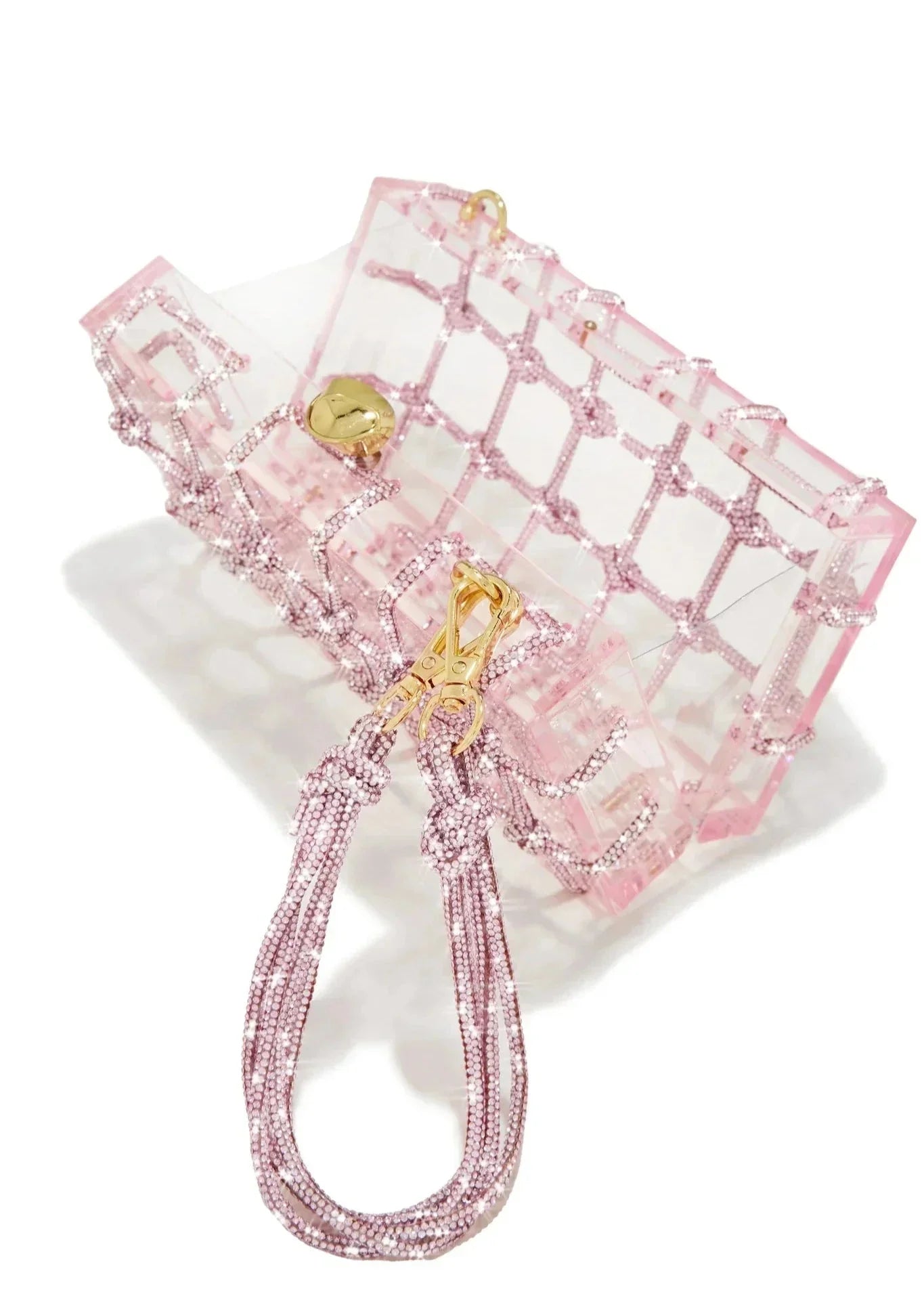 Clear Arcylic Embellished Shoulder Bag with Knotted Straps