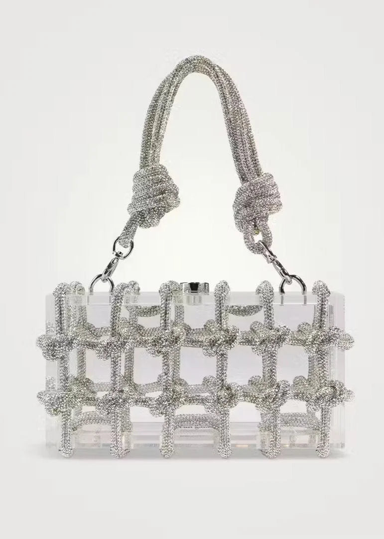 Clear Arcylic Embellished Shoulder Bag with Knotted Straps