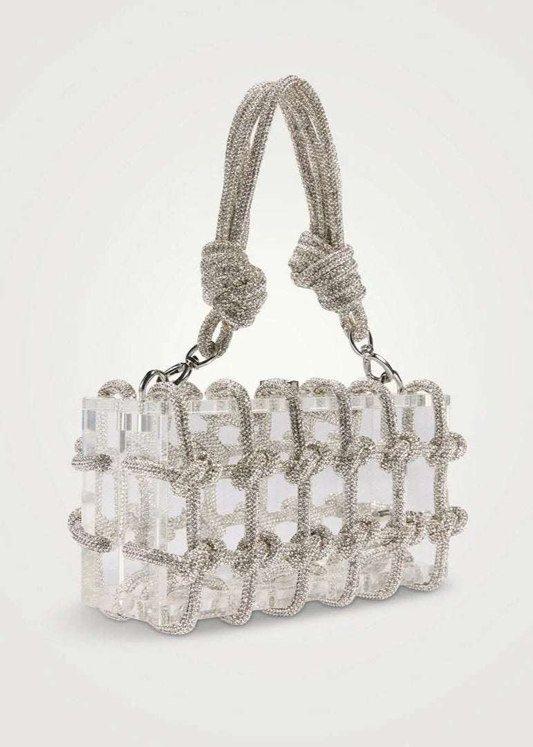 Clear Arcylic Embellished Shoulder Bag with Knotted Straps