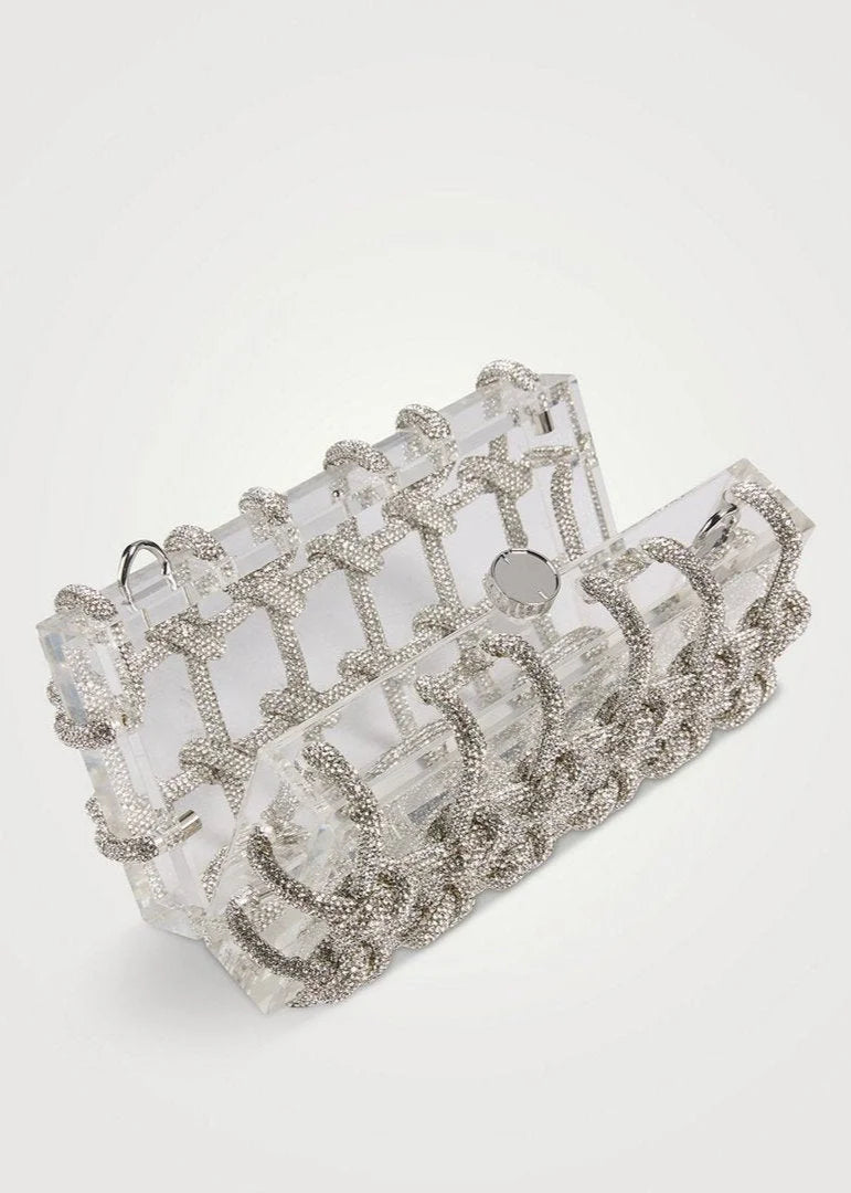 Clear Arcylic Embellished Shoulder Bag with Knotted Straps