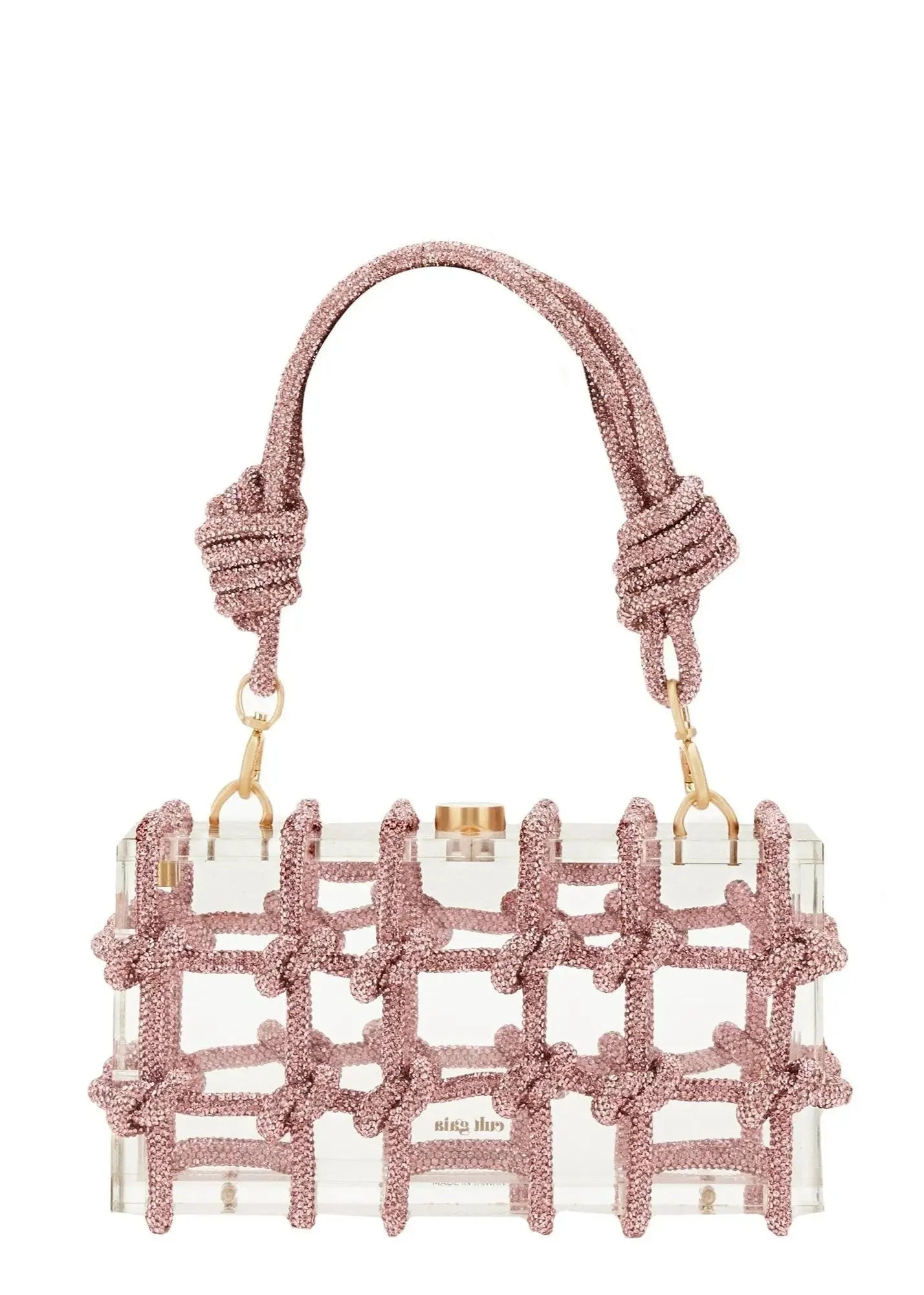 Clear Arcylic Embellished Shoulder Bag with Knotted Straps