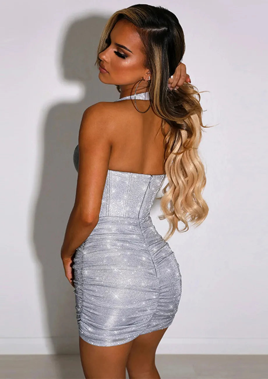 Sparkly Bodycon Corset Halter Mini Dress