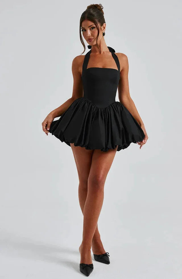 Square Neck Halter Mini Bubble Dress