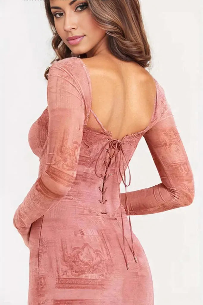 Long Sleeve Sweetheart Bodycon Midi Dress