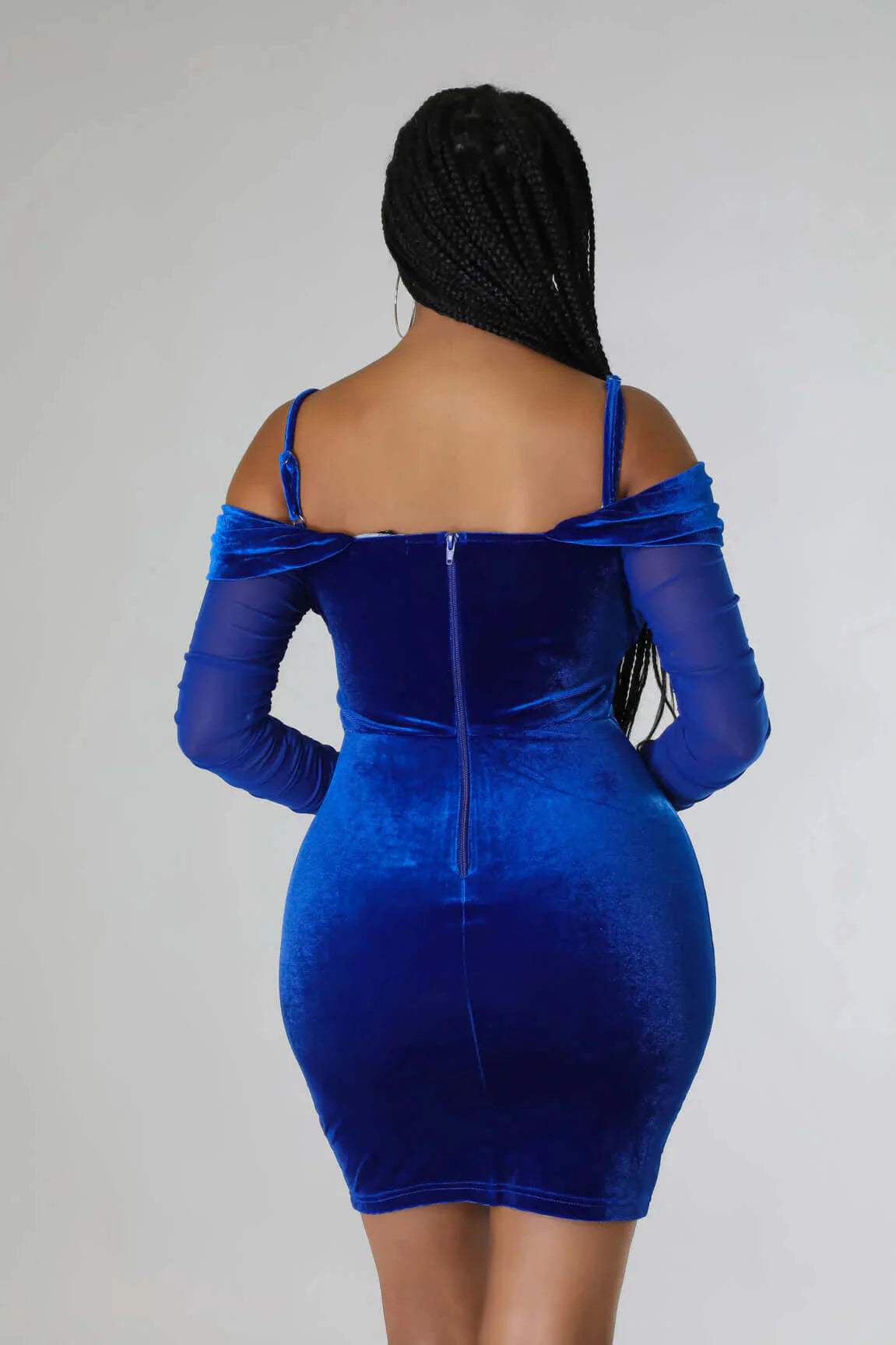 Long Sleeve Velvet Off Shoulder Bodycon Mini Dress