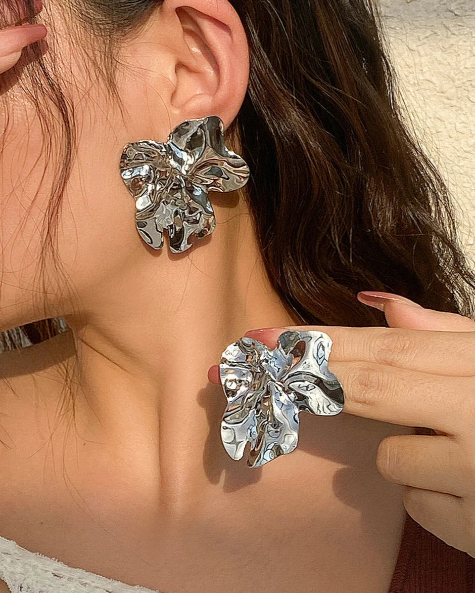 Chunky Geometric Large Statement Flower Earrings