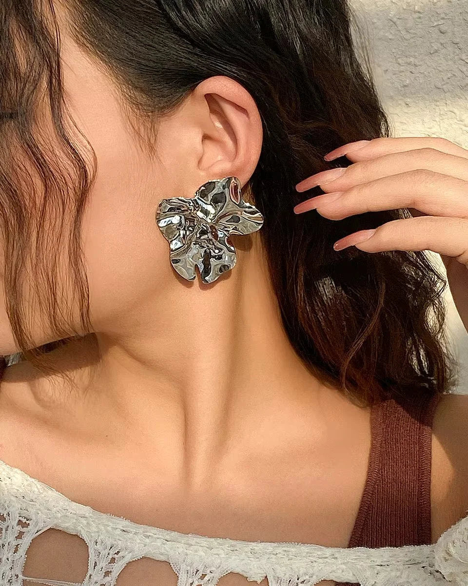 Chunky Geometric Large Statement Flower Earrings