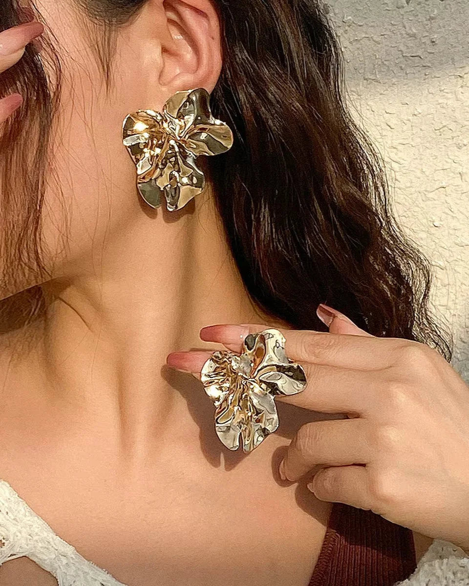 Chunky Geometric Large Statement Flower Earrings