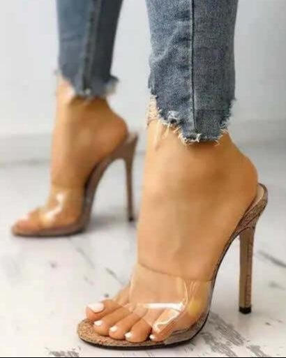 Pointy Toe Clear Mule Heels 4" in