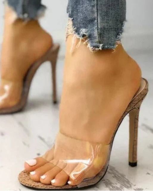 Pointy Toe Clear Mule Heels 4" in