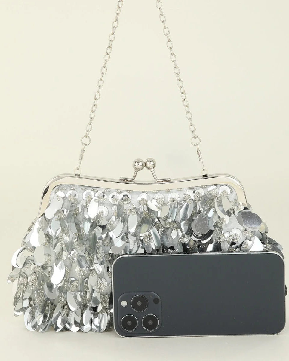 Sparkly Sequins Clutch Bag w/ Chain Strap