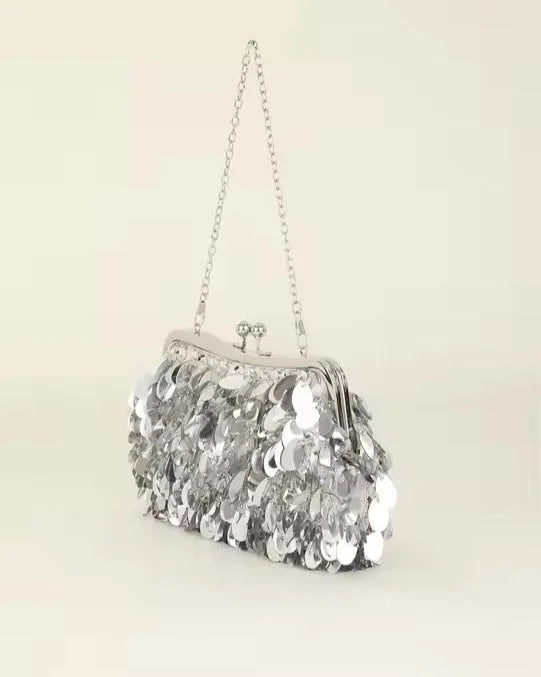 Sparkly Sequins Clutch Bag w/ Chain Strap