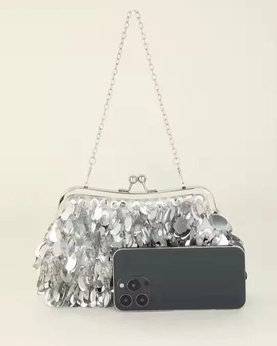 Sparkly Sequins Clutch Bag w/ Chain Strap